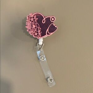 Pink Heart Stethoscope Floral Badge Reel Nurse Doctor Healthcare Worker